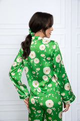 Green Themums Silk Scrunchie