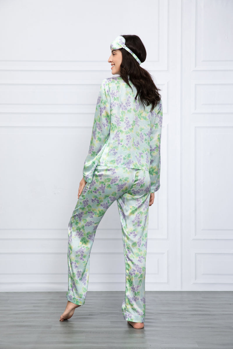 Purple Green Meadows Print Washable Silk Pajamas Set – Fleur Feels